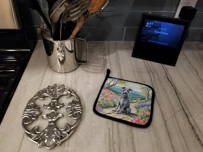 Caroline's Treasures Scottish Deerhound Spring Path Pair of Pot Holders Kitchen Heat Resistant Pot Holders Sets Oven Hot Pads for Cooking Baking BBQ, 7 1/2 x 7 1/2