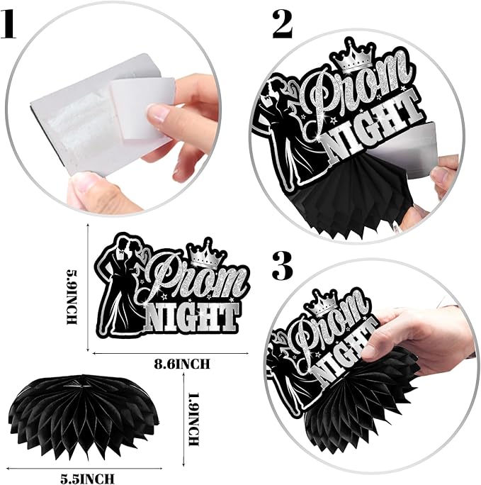 Prom Decorations 2026 Honeycomb Centerppieces, 12Pcs Black and Silver Prom Centerpieces for Table Prom Night Table Decorations High School College Graduation Celebration Prom Party Favors