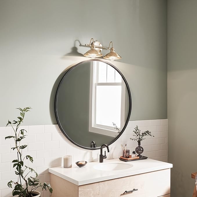 Kichler Clyde 2-Light Bathroom Vanity Light Fixture, Industrial Wall Sconce with Metal Shades in Champagne Bronze for Rustic and Traditional Decor (17" x 7.5" x 8.25"), 45944CPZ