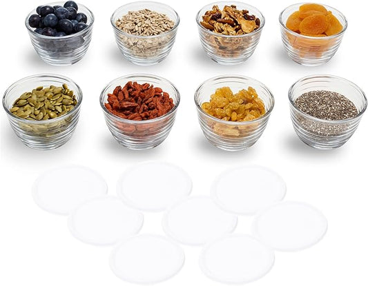 Libbey Small Glass Bowls, Glass Containers with Lids Set of 8 to Keep Leftovers Fresh, Meal Prepping and More, Dishwasher Safe Small Bowls for Dips
