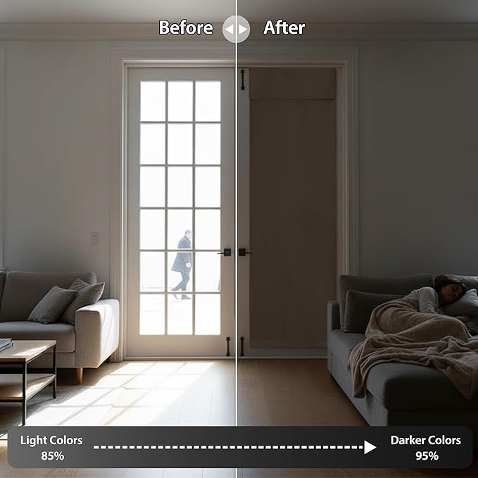 RYB HOME Self Adhesive Door Curtain - Blackout Privacy Tricia Door Curtain for French Window, Wide 26 x Long 69 inch, 1 Panel, Mocha