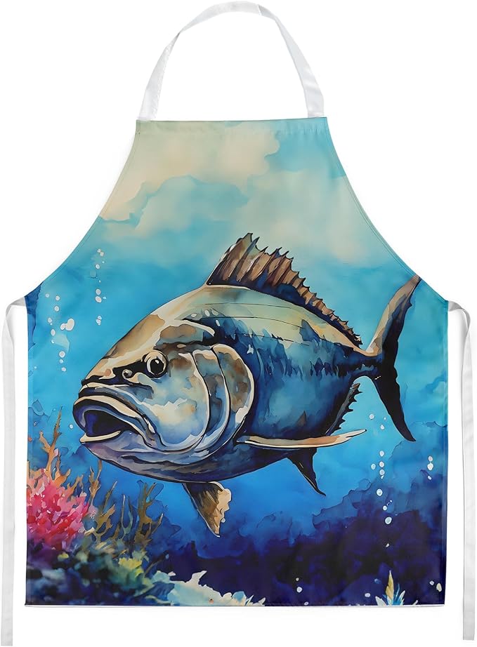 Caroline's Treasures Bluefin Tuna Apron Cooking Kitchen Server Baking Crafts Gardening for Adult Women Men, Unisex, Large, Multicolor