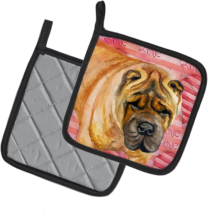 Caroline's Treasures BB9748PTHD Shar Pei Love Pair of Pot Holders, Red Kitchen Heat Resistant Pot Holders Sets Oven Hot Pads for Cooking Baking BBQ, 7 1/2 x 7 1/2