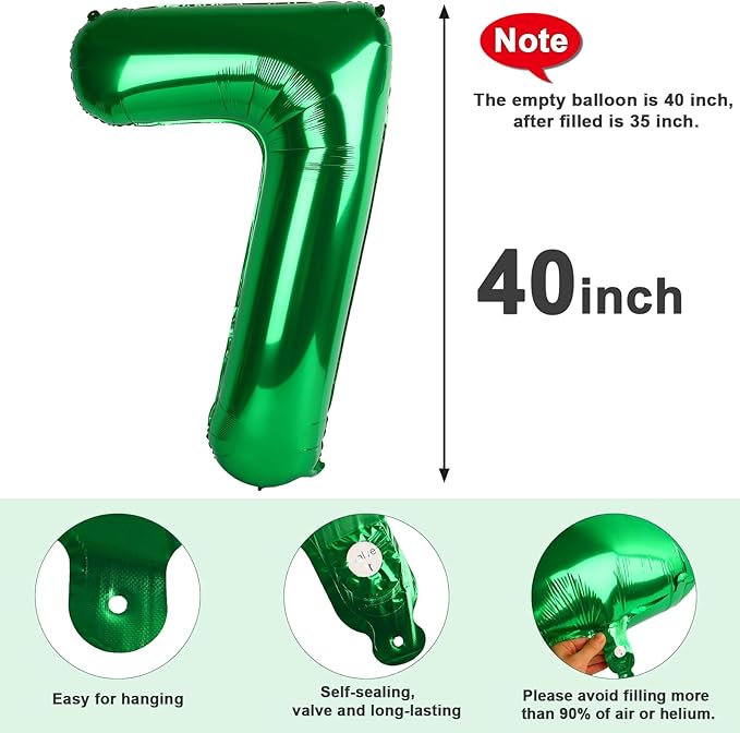 Number 7 Balloons Dark Green Party Decorations for Women Men, 40 In Big 7th Balloons for Engagement, Wedding, Celebration Party, Graduations, Photo Shoot