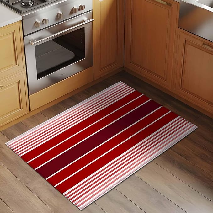 Area Rug 2x3ft, Abstract Gradient Red White Stripes Washable Rugs for Living Room Bedroom, Ombre Modern Art Soft Non-Slip Area Rugs Rectangle Floor Carpet for Dining Room