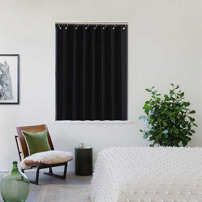 NICETOWN Thermal Insulated Blackout Curtains for French Door, Small Window Tiers Privacy for Bathroom Kitchen Laundry RV for Caravan, 38 inch Wide by 36 in Long, Black, 1 Panel