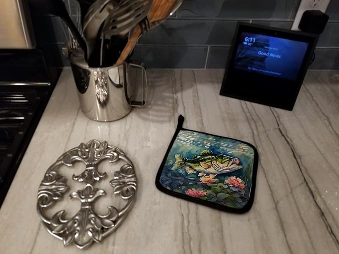 Caroline's Treasures Largemouth Bass Pair of Pot Holders Kitchen Heat Resistant Pot Holders Sets Oven Hot Pads for Cooking Baking BBQ, 7 1/2 x 7 1/2