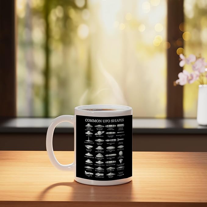 Common UFO Shapes Vintage Chart Alien Flying Saucer Ceramic Mug, White