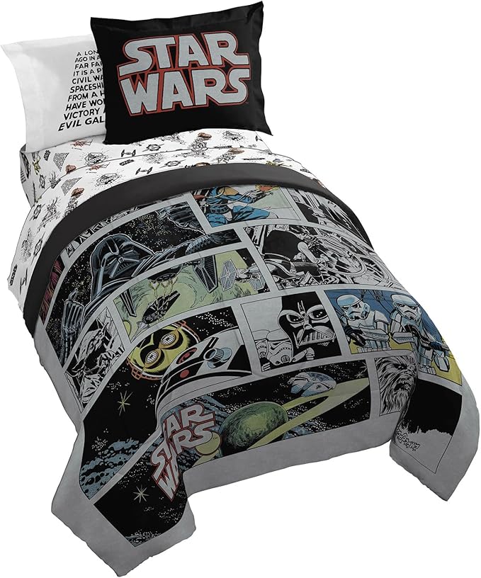 Jay Franco Star Wars Comic Book Twin Size Comforter Set - 5 Piece Bedding Includes Sheet Set & Pillow Covers - Super Soft Cozy Kids Bedding