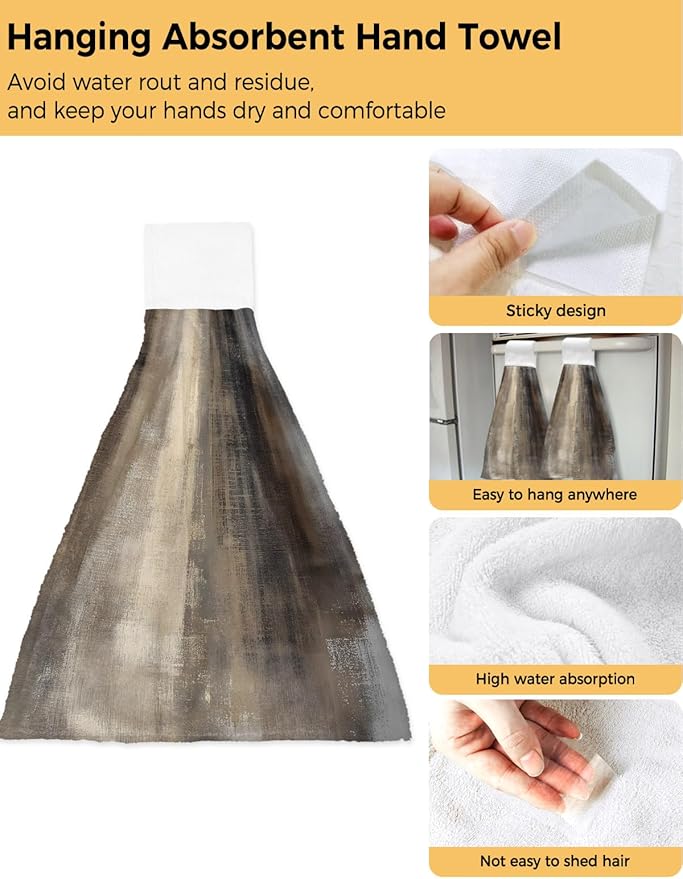 Alandar Home Kitchen Tie Towel Set of 1, Vintage Ombre Oil Painting Absorbent Soft Hand Towels for Bathroom Hanging Towels, Mysterious Rock Texture Fast Drying Cleaning Cloth with Loop