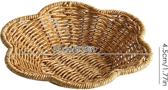 Generic Wicker Round Basket, Scalloped Serving Tray, Oval, Natural, Polypropylene, for Coffee Table Organizing