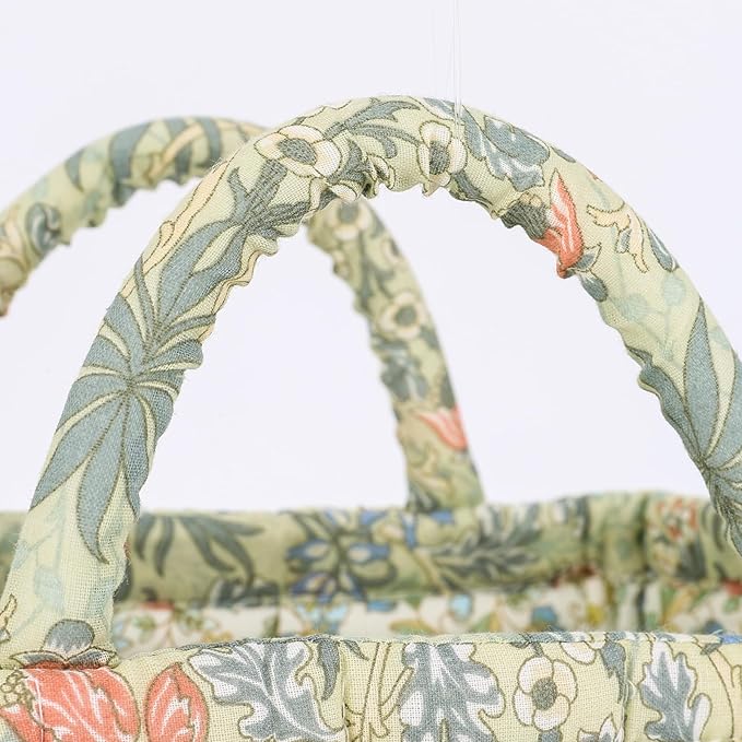 Quilted Fabric Storage Basket Floral Baby Diaper Caddy Quilted Basket for Nursery Bedroom Car Storage