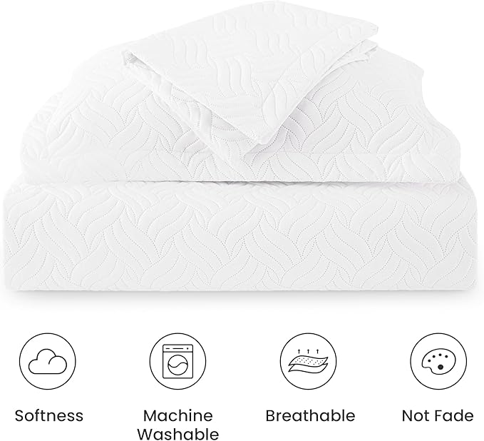 Love's cabin Quilts for Queen Bed White Bedspreads - Soft Bed Summer Lightweight Bedspread Comforter - Modern Style Wave Pattern Coverlet for All Season - 3 Pieces (1 Quilt, 2 Pillow Shams)