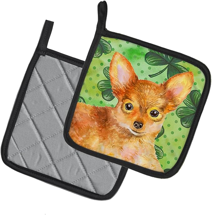 Caroline's Treasures BB9896PTHD Toy Terrier St Patrick's Pair of Pot Holders, Green Kitchen Heat Resistant Pot Holders Sets Oven Hot Pads for Cooking Baking BBQ, 7 1/2 x 7 1/2