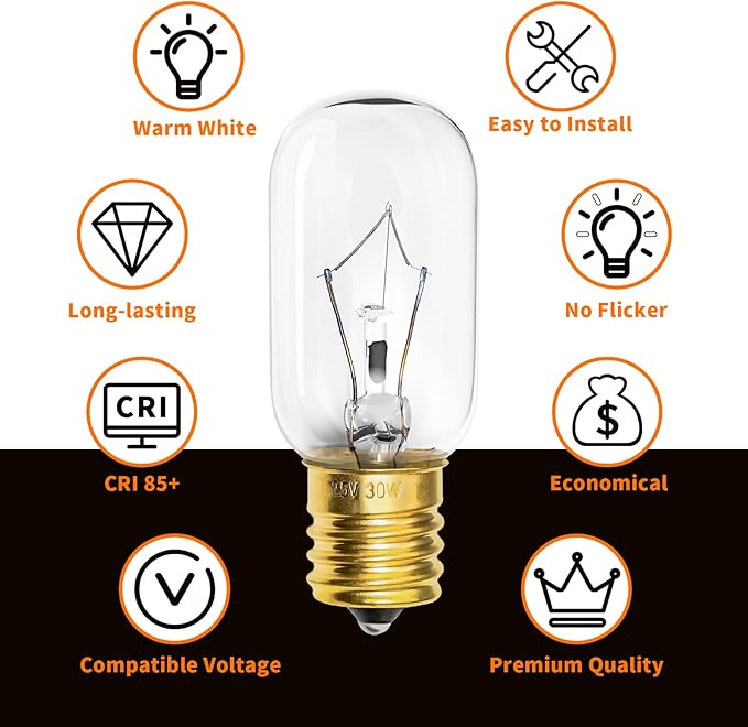Belleone Light Bulb Fits for LG Microwave Oven - Compatible with LG Frigidaire Ken-more Whirlpool GE Over the Range Microwave, Dimmable 125V 30W E17 Base, Kitchen Night Light, Repalce 6912W1Z004B,4pcs