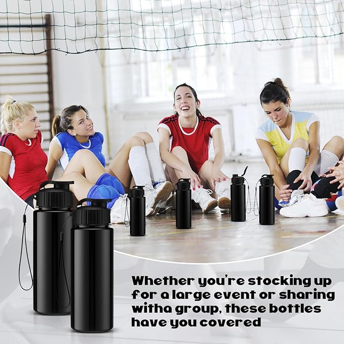 Maxcheck 30 Pieces Water Bottle Bulk 17 oz Plastic Sports Water Bottles Bulk with Handle Strap Lightweight Leakproof Drink Flip Top for Adults Fit Gym(Dark Style,Black)