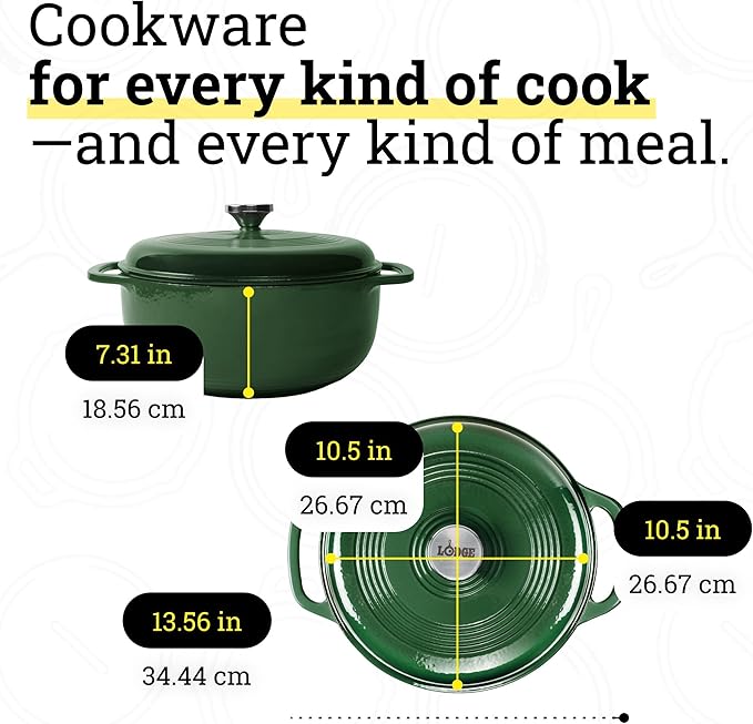 Lodge Essential Enamel Cast Iron Dutch Oven - Perfect for Bread Baking, Braising, Marinating & Slow Cooking - Features Moisture-Sealing Lid & Dual Handles - Kitchen Essentials - 6 Quarts - Evergreen