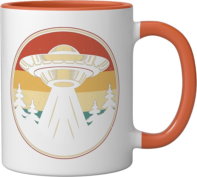Ufo Alien Vintage Retro Ceramic Mug, Orange/White