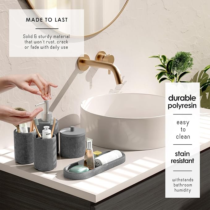 Clara Clark Grey Bathroom Set - Bathroom Sets with Shower Curtain and Rugs, 21PC Bathroom Accessory Set, Shower Curtain Set with Soap Dispenser & Toothbrush Holder