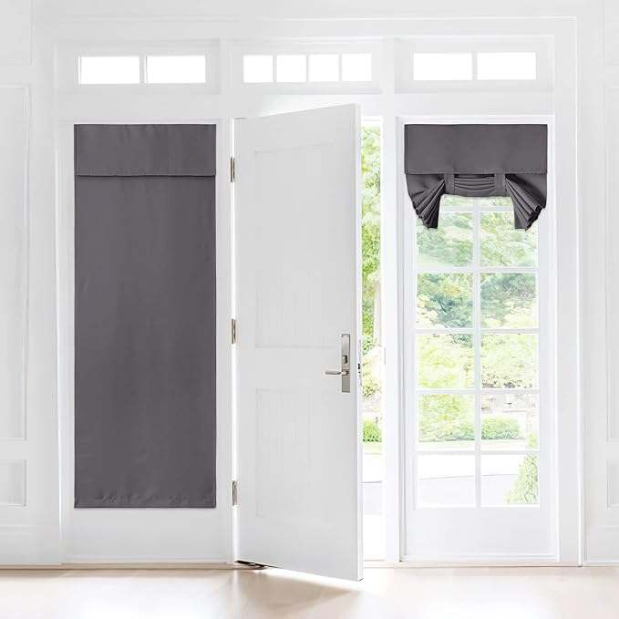 NICETOWN Blackout Door Curtain - Privacy Thermal Insulated Tricia Window Curtains for Patio French Front Door Sidelight Curtain Tie Up Shade, W30 x L72 inch, 1 Panel, Grey