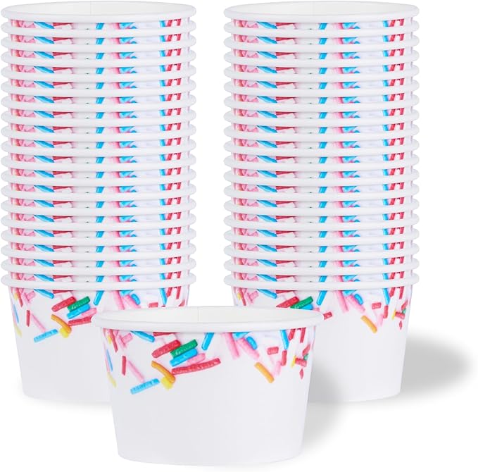 Restaurantware Ice Cream Cups 200 Pack of 8 oz Leak-Resistant Disposable Dessert Bowl Frozen Yogurt Cup Round Paper Container For Cold And Hot Desserts