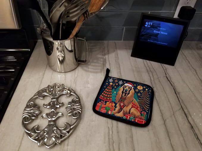Caroline's Treasures Afghan Hound Christmas Pair of Pot Holders Kitchen Heat Resistant Pot Holders Sets Oven Hot Pads for Cooking Baking BBQ, 7 1/2 x 7 1/2