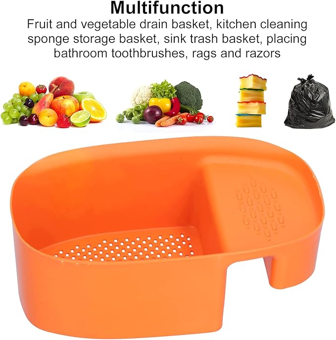 Drain Basket, Vegetable Strainers Sink Drain Rack Fruit Drainer 3X8.3 Inch Vegetable Washing Basket for Toilet for Kitchen for Sinks for Bathroom(orange)