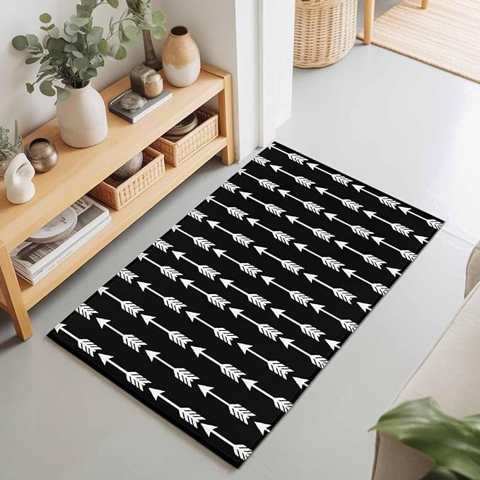 Area Rug 2x3ft, Tribal Style Arrows Pattern Washable Rugs for Living Room Bedroom, Black Background Soft Non-Slip Area Rugs Rectangle Floor Carpet for Dining Room