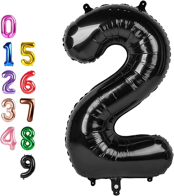 Black Birthday Two Balloons Number, 2 Balloon Numbers for Girl Boy Baby Shower, Numbers 40 Inch for 2 12 22 2025 Graduation Party Wedding Anniversaries Celebration