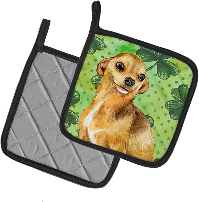 Caroline's Treasures BB9832PTHD Chihuahua St Patrick's Pair of Pot Holders, Green Kitchen Heat Resistant Pot Holders Sets Oven Hot Pads for Cooking Baking BBQ, 7 1/2 x 7 1/2
