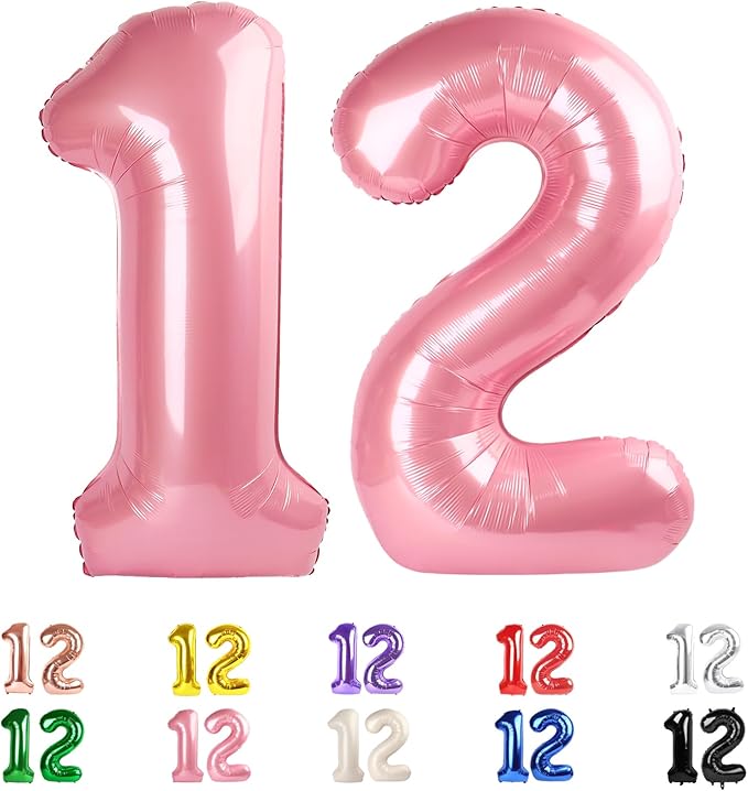 12 Balloons Number, 21 Balloons, 12th Pearl Pink Party Decorations 40 In Big 21st for Girl Boys Engagement, Wedding, Celebration Party, Graduations, Photo Shoot