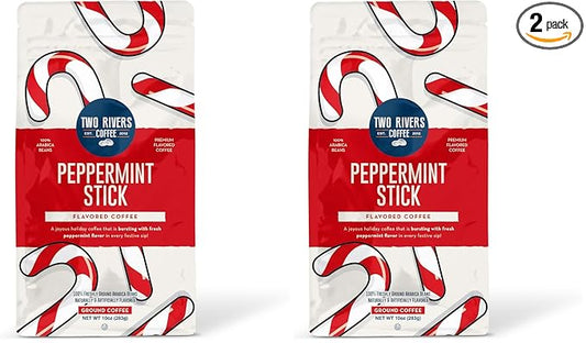 Two Rivers Coffee Peppermint Stick Flavored Ground Coffee Bag, 10 Oz (Pack of 2)
