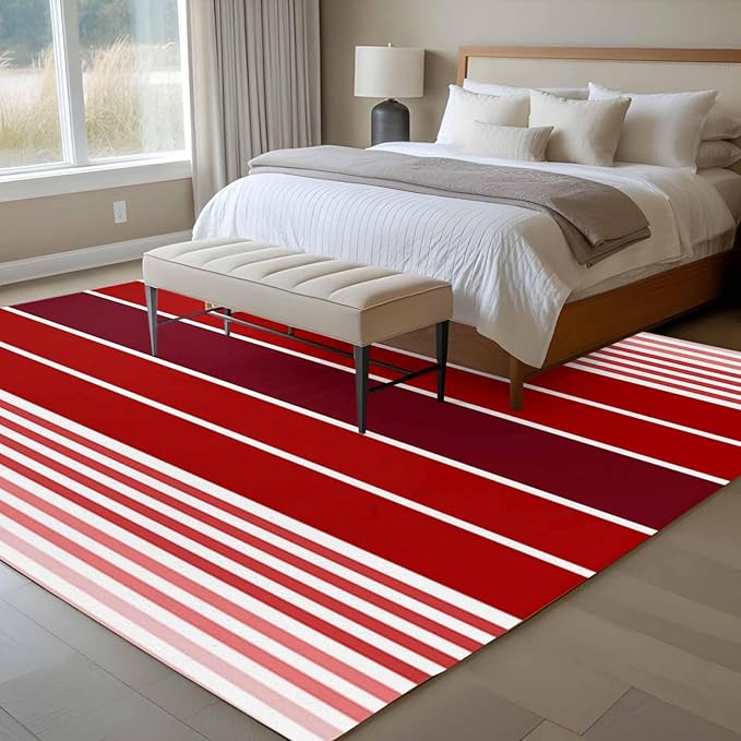 Area Rug 6x9ft, Abstract Gradient Red White Stripes Washable Rugs for Living Room Bedroom, Ombre Modern Art Soft Non-Slip Area Rugs Rectangle Floor Carpet for Dining Room