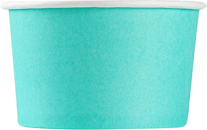Restaurantware Coppetta 5 Ounce Dessert Cups, 50 Disposable Ice Cream Cups - Lids Sold Separately, Sturdy, Turquoise Paper FroYo Bowls, Striped, For Hot And Cold Foods, Perfect For Gelato
