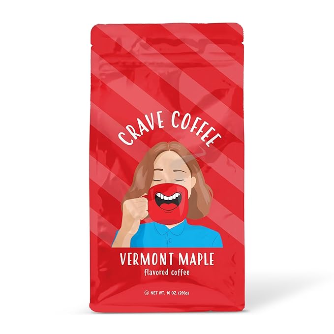 Crave Beverages Flavored Ground Coffee Bag, Vermont Maple – Flavorful and Fun Brew, Made with 100% Arabica Beans - Flavor Enhanced, 10 Oz