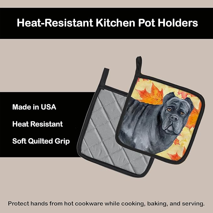 Caroline's Treasures BB9955PTHD Cane Corso Fall Pair of Pot Holders, Yellow Kitchen Heat Resistant Pot Holders Sets Oven Hot Pads for Cooking Baking BBQ, 7 1/2 x 7 1/2