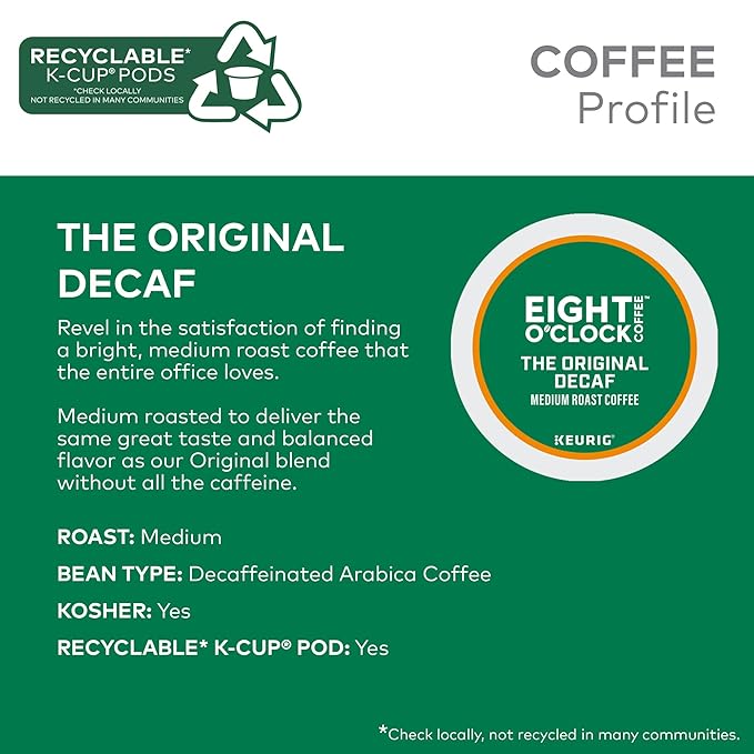 Eight O'Clock Coffee The Original Decaf, Single-Serve K-Cup Pods, Medium Roast, 96 Count