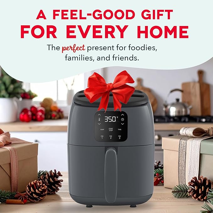 Dash Tasti-Crisp™ Digital Air Fryer – 2.6 Quart Small Compact Mini Air Fryer for French Fries, Nuggets & More, 1-2 People, Auto Shut Off, Adjustable Temp, Dishwasher Safe Parts - Grey