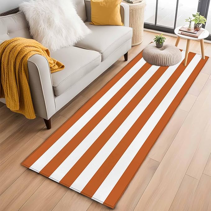 Runner Rug for Bedroom Hallway, Farmhouse Classic Stripes Kitchen Runner Rugs Area Rug 2x6ft, Orange White Washable Soft Floor Carpet for Entryway Stair