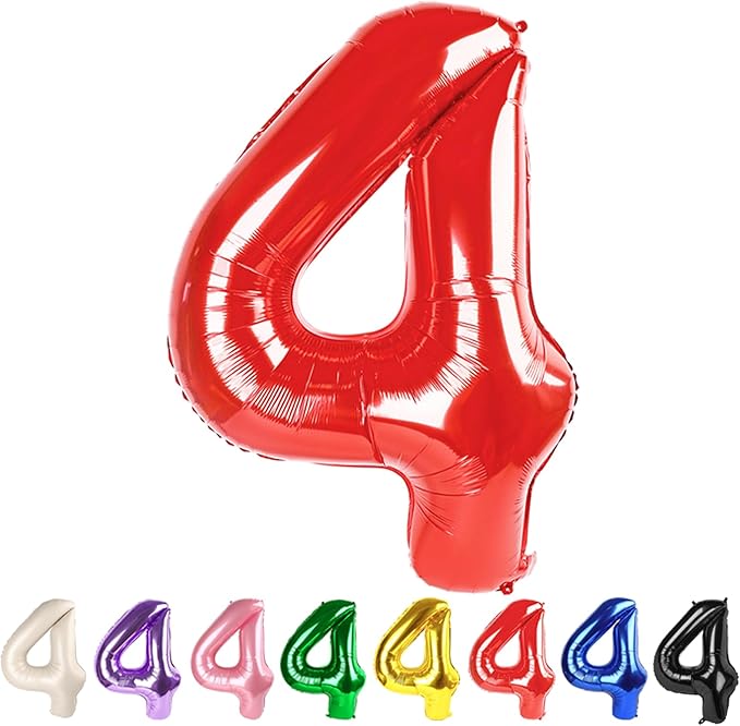 4 Balloon Numbers Birthday Decorations for Women Men, Number Balloons 40 In, Red Birthday Party Decorations Big Balloons for 14 24 34 Wedding, Celebration Party, Graduations
