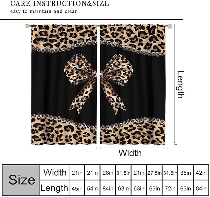 Bow Blackout Curtain,African Cheetah Leopard Girls Women Modern Fashion Window Curtains for Kitchen Bedroom Cafe Dining Room Office Living Room Drapes,63x72 in