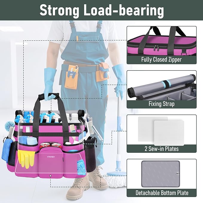 Ytonet Cleaning Caddy with Wheels, X Large Rolling Caddy Bag with Detachable Trolley for Housekeepers, Water Resistant Cleaning Cart Supplies Organizer for Home, Car, Tool Organizer, Mobile Storage