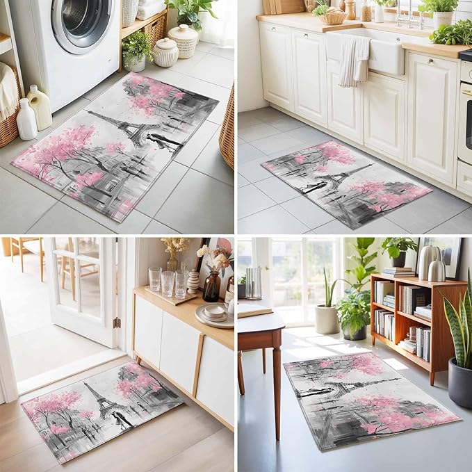 Area Rug 2x3ft, Vintage Towel Couple Pink Flower Washable Rugs for Living Room Bedroom, Watercolor Modern City Scene Soft Non-Slip Area Rugs Rectangle Floor Carpet for Dining Room