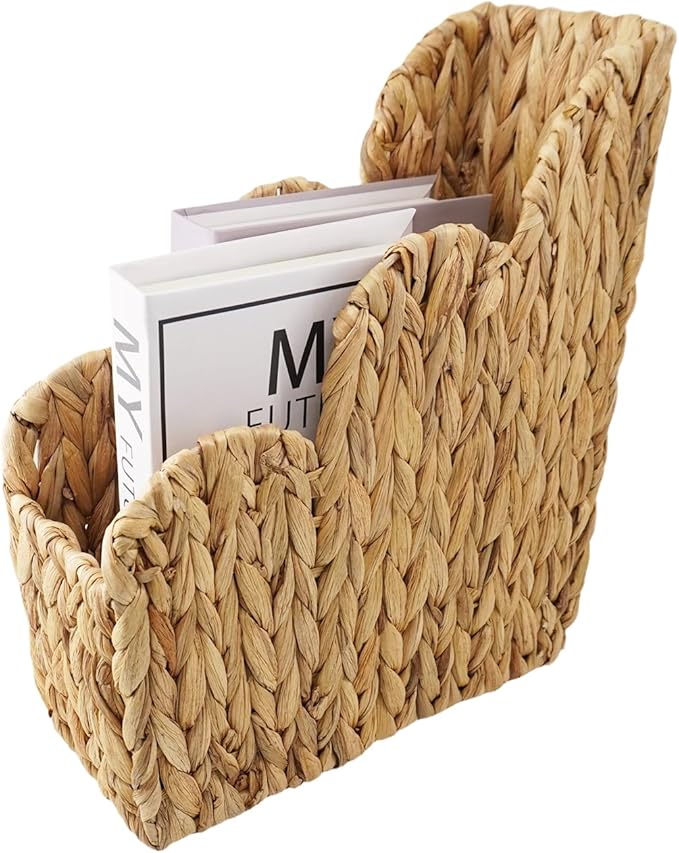 YRMT Water Hyacinth Magazine Holder, Decorative Magazine Basket, Handwoven Storage Rack for Books, Files, Newspaper, Home Decor (Water Hyacinth)