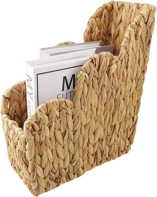 YRMT Water Hyacinth Magazine Holder, Decorative Magazine Basket, Handwoven Storage Rack for Books, Files, Newspaper, Home Decor (Water Hyacinth)