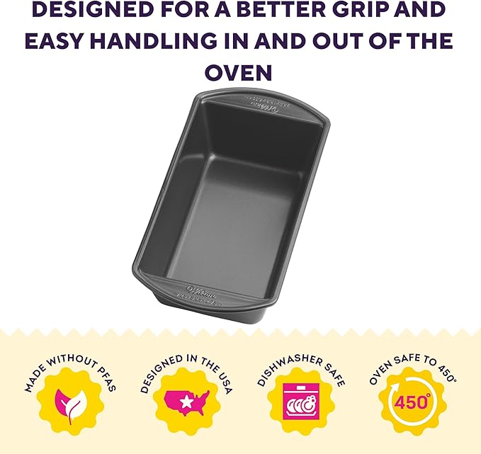 Wilton Gold Non-Stick Bakeware Large Loaf Pan - Baking Pan for Breads, Pound Cake & More - Even Heat Distribution & Extended Handles - Made Without PFAS - 9.25 x 5.25 x 2.75 Inch