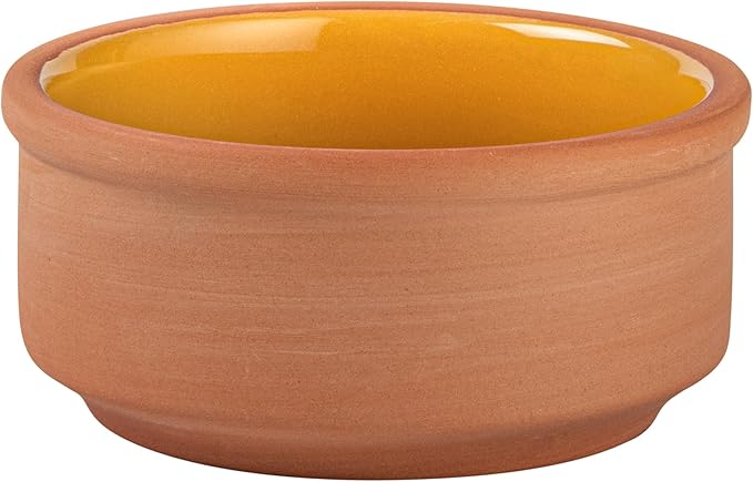 Restaurantware-Terra Tek 2.7 Ounce Terracotta Cazuelas, 2 Yellow Glazed Clay Pots For Cooking - Oven-Ready, Microwavable, Terracotta Serving Pots, Dishwashable, For Cooking And Serving