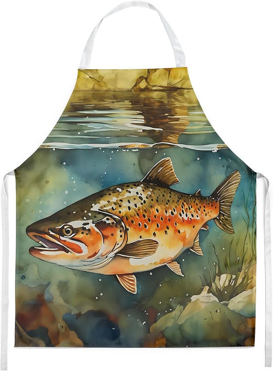 Caroline's Treasures Brown Trout Apron Cooking Kitchen Server Baking Crafts Gardening for Adult Women Men, Unisex, Large, Multicolor