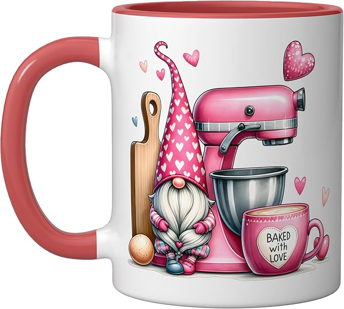 Baker Cute Baking Pastry Chef Bake Love Bakery Owner Ceramic Mug, Red/White