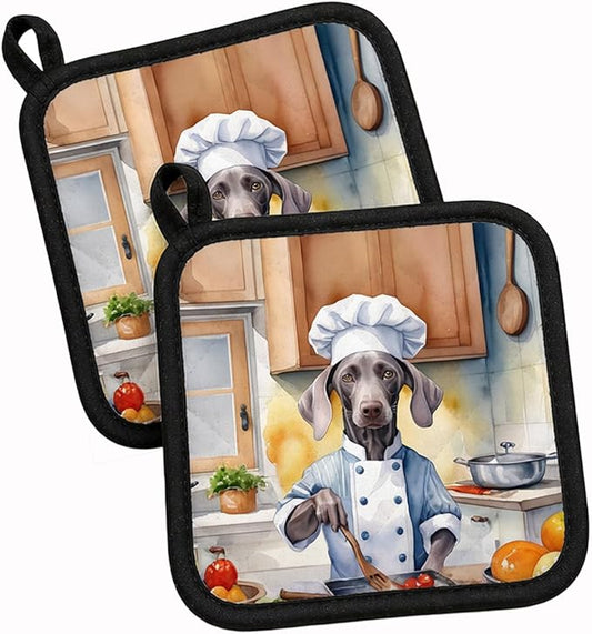 Caroline's Treasures Weimaraner The Chef Pair of Pot Holders Kitchen Heat Resistant Pot Holders Sets Oven Hot Pads for Cooking Baking BBQ, 7 1/2 x 7 1/2